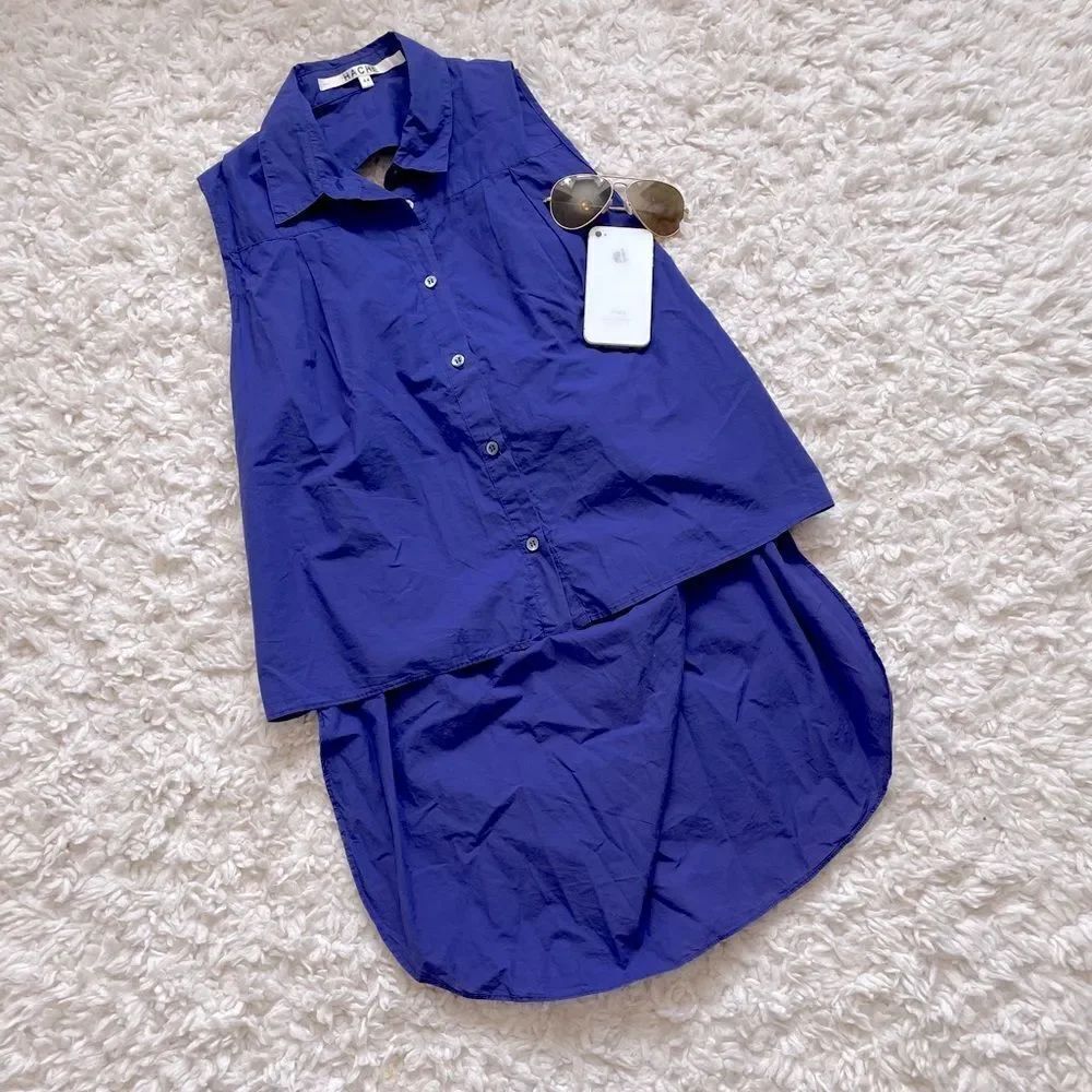 Hache Sleeveless Button Down Open Back Shirt